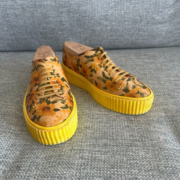 EUC PF16 Yellow Floral Platform Sneakers Size 6 Boho Grunge Creepers Chunky Sole - Picture 6 of 9